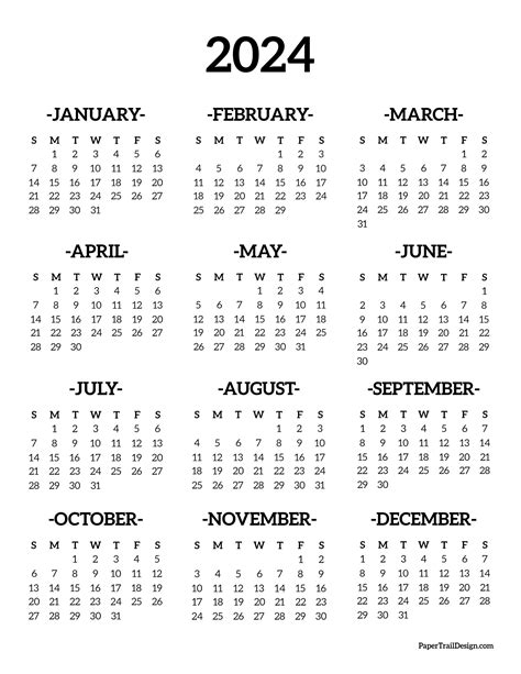 2024 One Page Monthly Calendar Calendar 2024 Printable