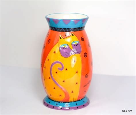Laurel Burch Orange Cat Vase Signed Collectible Ganz Vase Laurel Burch