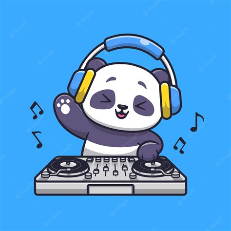 Premium Vector Cute Panda Playing Dj Electronic Music With Headphone