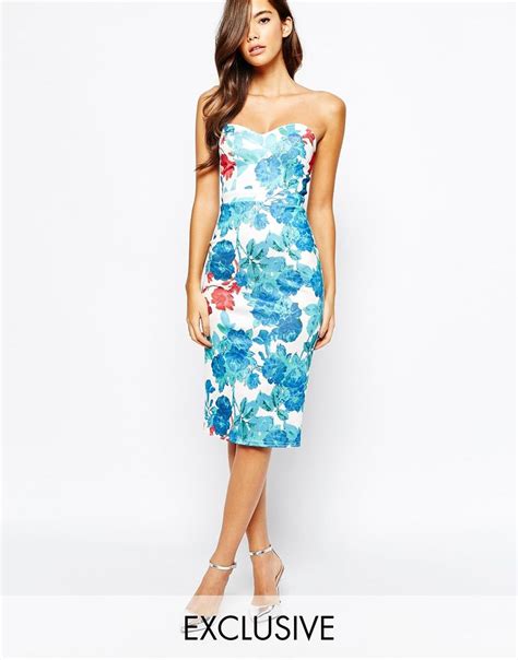 True Violet Midi Dress With Sweetheart Neck In All Over Floral Print