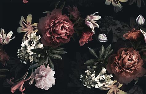 Realistic Dark Peony Floral Bouquet Wallpaper Mural Wallpaper