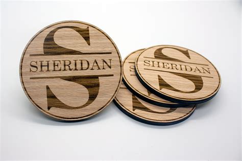 Personalized Laser Engraved Monogram Coasters Wood Coasters Etsy