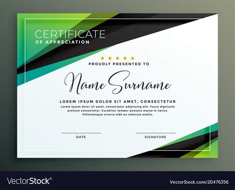 Certificate Template Design In Green Black Vector Image