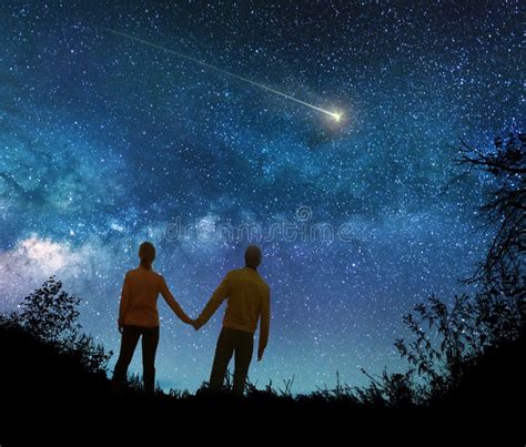 Couple Watching The Stars In Night Sky Stock Photo Image Of Romantic