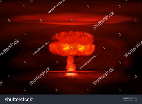 Atomic Bomb Realistic Explosion Red Color Stock Photo 727922308