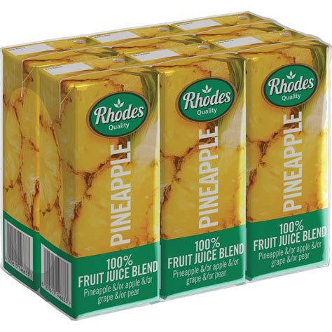 Rhodes 100 Pineapple Fruit Juice Blend Cartons 6 X 200ml Kids
