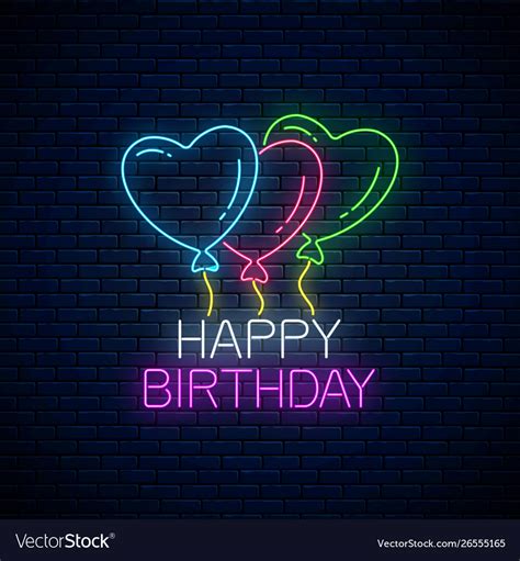 Happy Birthday Glowing Neon Sign Colorful Vector Image
