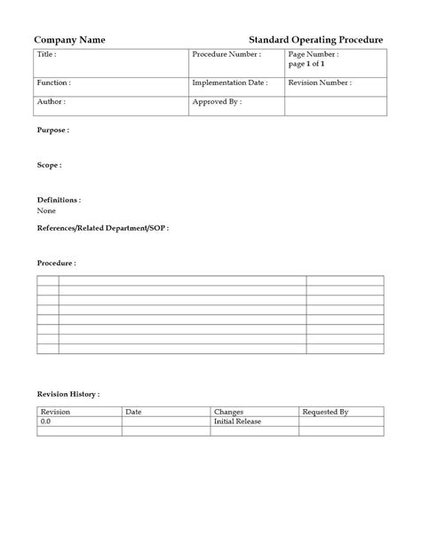 Standard Operating Procedure Template Excel Printable Templates