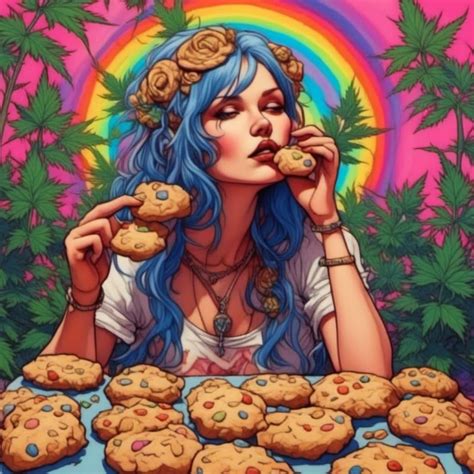 funky hippie female eating cannabis cookies ai generated artwork nightcafe creator