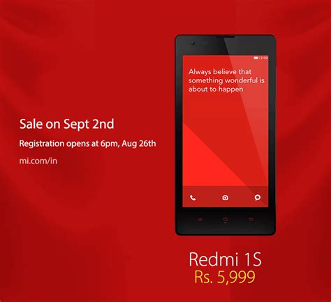 Xiaomi Redmi 1s Priced At Rs 5999 Registrations Open Today Telecomtalk