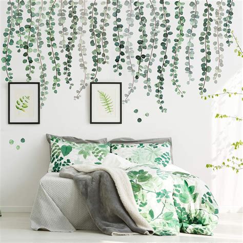 3 Sheets Green Plants Eucalyptus Vine Leaves Wall Decal Removable