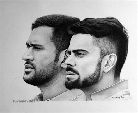 Ms Dhoni Kohli Sketch With Graphite And Charcoal Pencil Pencil Drawing
