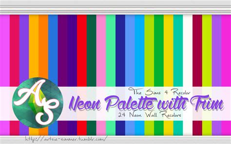 Artsie Simmer “neon Wall Palette Recolor With White Trim For The Sims