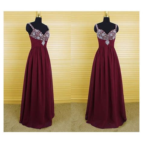 A Line Sweetheart Long Burgundy Chiffon Beaded Prom Dress With Straps