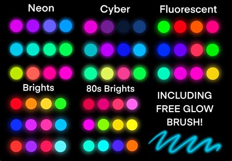 Neon Procreate Color Palette Bundle And Glow Brush Digital Etsy