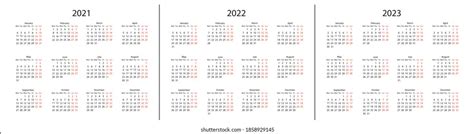 Calendar 2021 2022 2023 Year Months Stock Vector Royalty Free