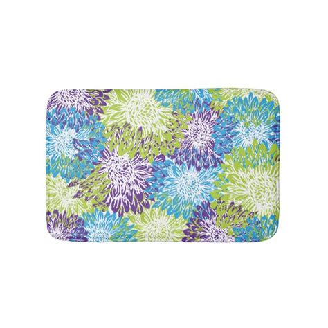 Blue Purple And Lime Green Mums Bathroom Mat Pink
