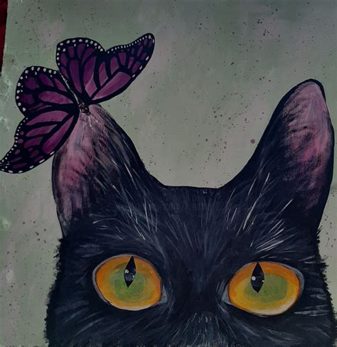 Cat And Butterfly Painting By Кристина Сумкина Artmajeur