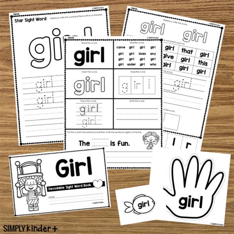 Girl Sight Word Activities Simply Kinder Plus