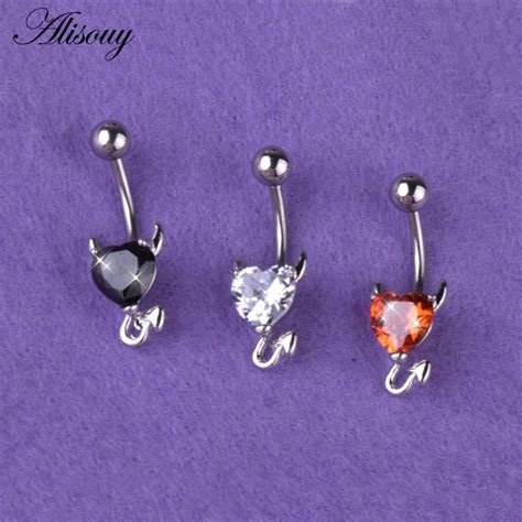 Alisouy 1pc 316l Stainless Steel Heart Zircon Crystal Belly Button Ring Navel Women Piercing