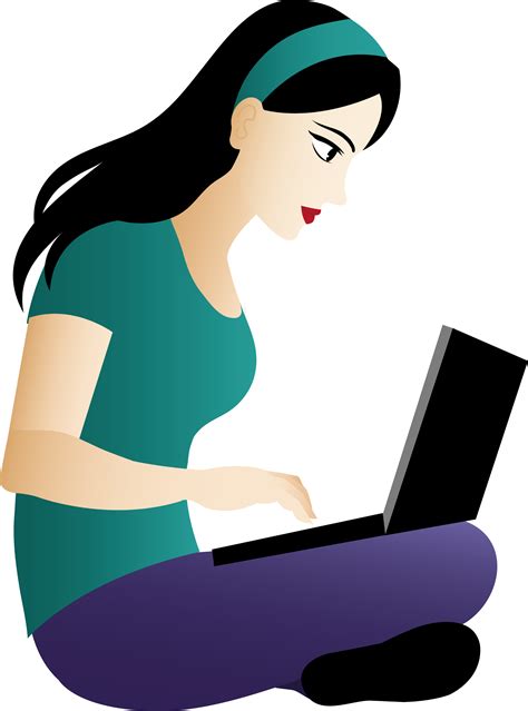 Asian Girl Sitting With Laptop Free Clip Art
