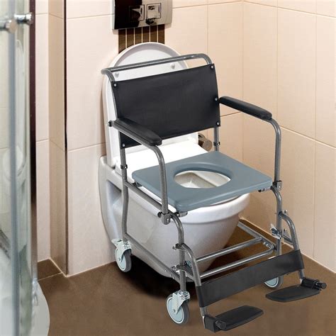 Medical Transport Toilet Commode Wheelchair With Locking Casters