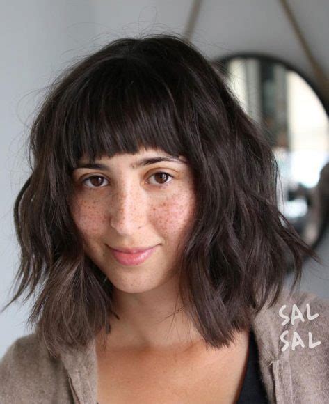 21 cute lob with bangs to copy in 2021 dark textured lob