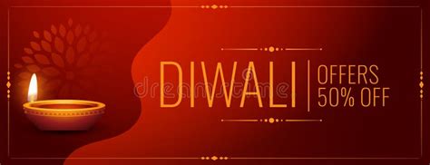 Happy Diwali Offer And Discount Banner With Glowing Diya Stock Vector