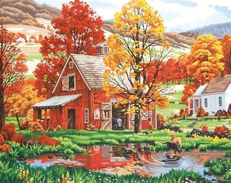 Autumn Farmhouse Landscape Paint By Number Adult Paint By Numbers Kits