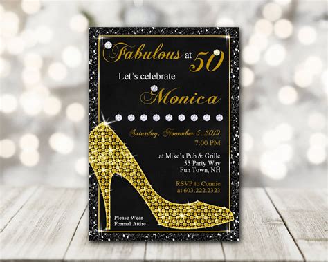 50th Birthday Party Invitation Woman Fifty And Fabulous Elegant