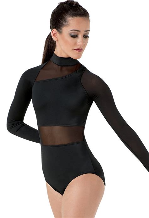 Long Sleeve Powermesh Leotard Balera™ Black Dance Costumes Modern Dance Costume Dance Wear