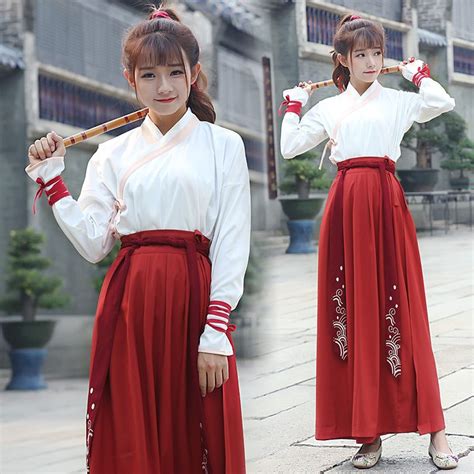 Ancient China Dynasty Costume Slim Girl Red Hanfu Dress Folk Women
