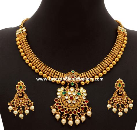 100gms Antique Gold Necklace Latest Indian Jewellery Designs