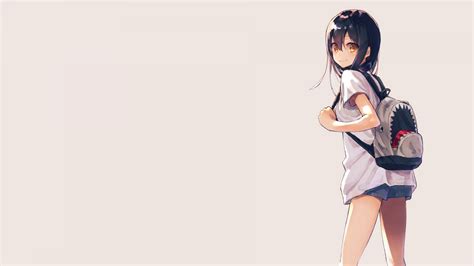 wallpaper manga anime girls simple background minimalism shorts backpack schoolgirl