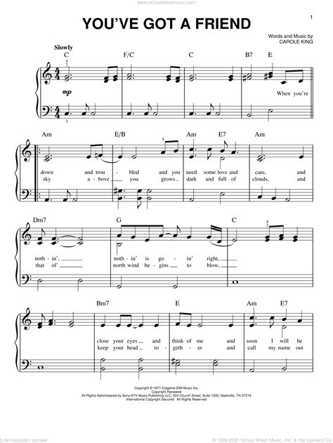 Youve Got A Friend Sheet Music Easy For Piano Solo Pdf