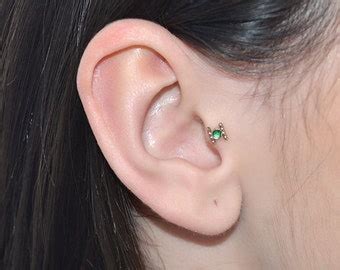 Mm White Opal Tragus Stud Gold G Forward Helix Earring