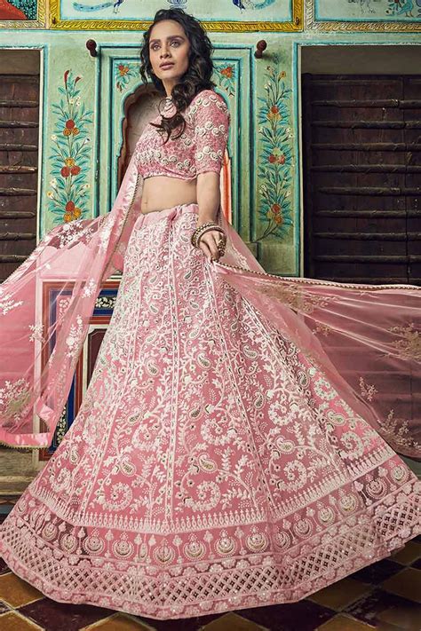 Buy Embroidered Net Lehenga Choli In Light Pink Colour Online