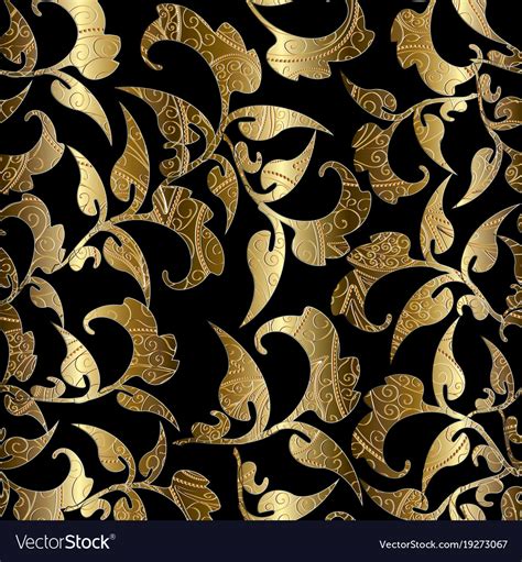 Floral Black Gold Seamless Pattern Foliage Vector Image