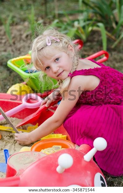 Little Blond Girl Playing Sandpit On Stock Photo 345871544 Shutterstock