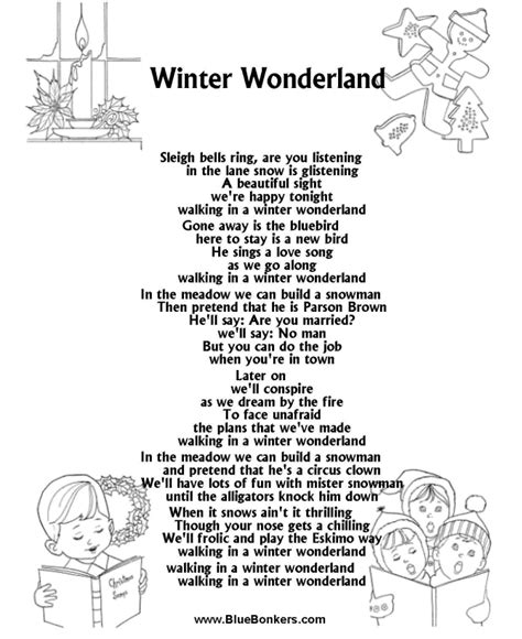 Bluebonkers Winter Wonderland Free Printable Christmas Carol Lyrics