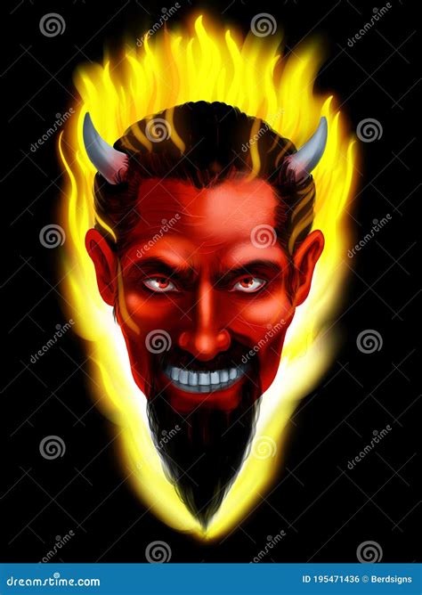 Satan Face In Profile With Bared Teeth Isolated On White Cartoon