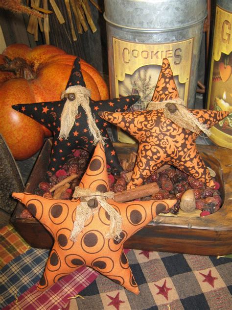 Primitive Halloween Ornies Set Of 3 Stars Spooky Primitive Fall