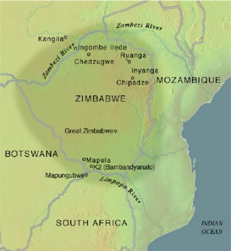 Map Showing Location Of Mapungubwe And Great Zimbabwe 2 Download
