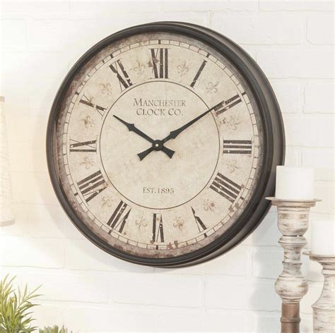 Rustic Metal Wall Clock Large Round Antique Style Home Decor Distressed