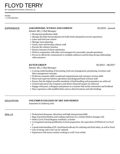 Chef Manager Resume Samples Velvet Jobs