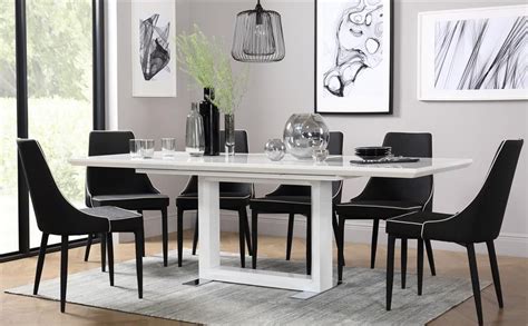 Tokyo White High Gloss Extending Dining Table With 8 Modena Black Chairs Only £849 99