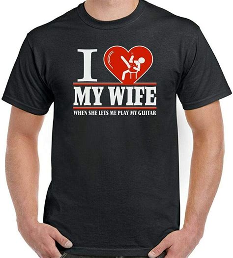 Guitar T Shirt I Heart My Wife Man Funny Guitarist Love Electric Black