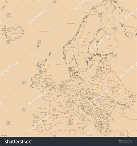 Old Vector Map Of Europe Contour Detailed Europe Political Map With