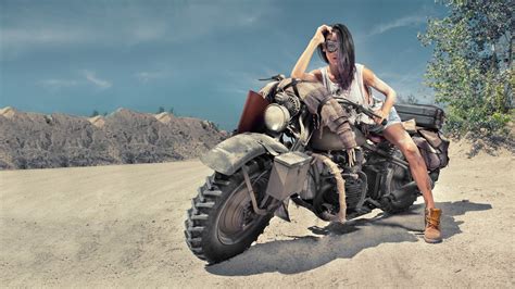 Girl On Desert Offroad Bike 4k