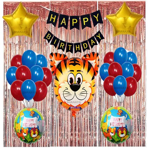 SHANAYA 48 Pcs Birthday Party Decoration Kit Combo Supplies Tiger Theme